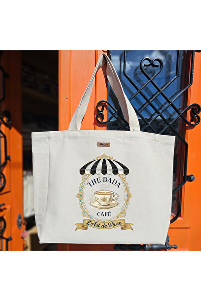 Pikkuva حقيبة قماشية طبيعية مطبوعة بتصميم The Café من DADA Coffee and Art، مق...