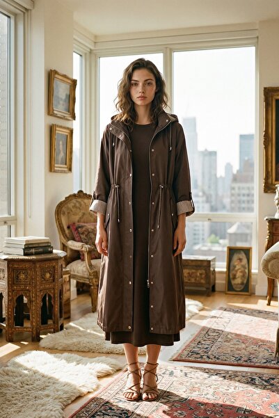 Rain and River معطف طويل بمقاس كبير وصغير مع طية الذراع