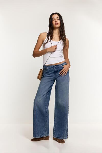 LEFTIES Tırnak detaylı geniş paça jean