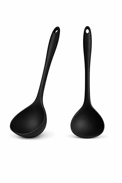 evolis kitchen 1 Adet Isıya Dayanıklı Yanmaz Yapışmaz Silikon Kepçe (Siyah)
