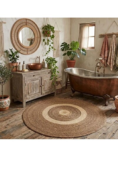 HÜCO BAZAAR Dekoratif Yer Hasırı Banyo Paspası Çok Amaçlı Halı Paspas Kilim 7...
