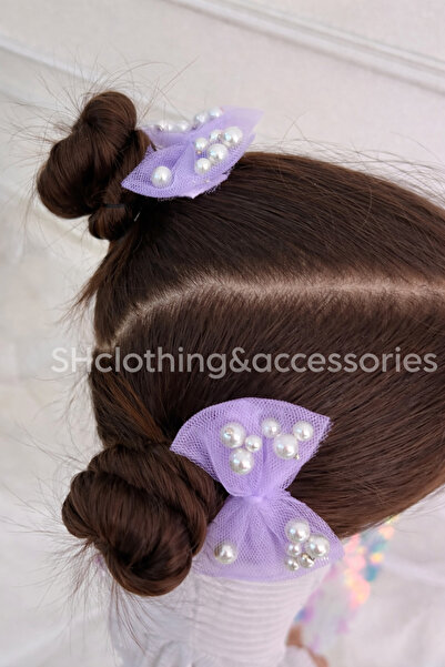 SHClothing accessories Kız Çocuk Fiyonklu İncili Klips Toka
