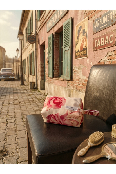 Retro Çiçek Desenli Makyaj Çantası / Organizatör Yumuşak Elyaf Dolgulu Puff Logolu