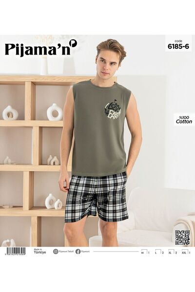 Pijaman 6185-6 Men's % Cotton Jacquard Short Sleeve Shorts Suit