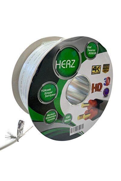 Herz RG6U6 Uydu Anten Kablosu 100Metre Beyaz 64Tel