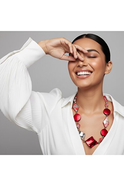 COCOSH TAKI Special design necklace with red and silver color beads
