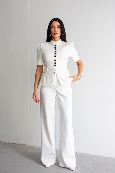 Narin Studios Σετ από λευκό σακάκι Peplum Hakim Yaka Lugo και παντελόνι Palaz...