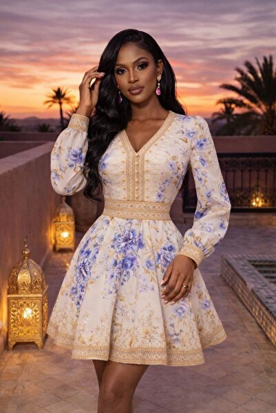 S&A Collectionn Γυναικείο μίνι φλοράλ φόρεμα με μακριά μανίκια και λαιμόκοψη ...