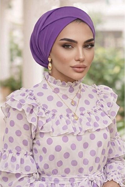 Aişe tesettür Βιολετί Έτοιμο Σταυρωτό Καπέλο