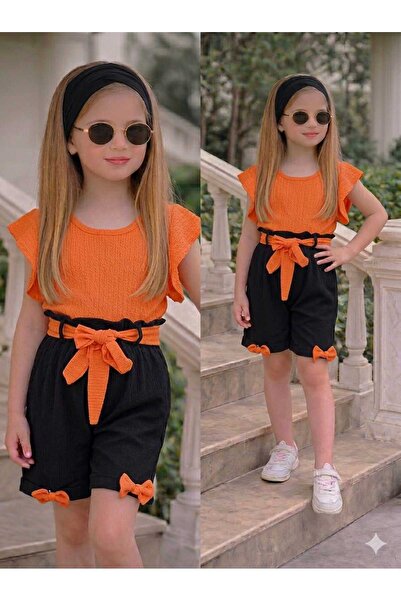 Burçak Butik Κοριτσίστικο καλοκαιρινό σετ με σορτς μουσελίνας |   Σετ μπλούζα...