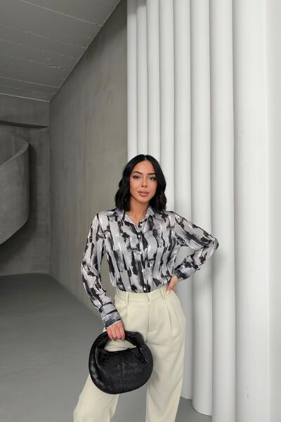 Hiccup MY FASHION Μακρυμάνικο πουκάμισο με αφηρημένο σχέδιο και κουμπιά