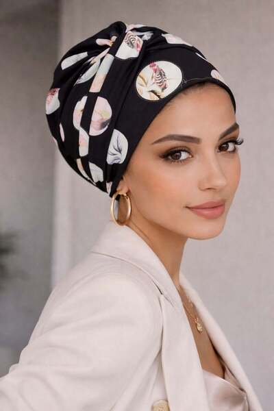 Aişe tesettür Μαύρο και λευκό μοτίβο με τυλιγμένη ταινία και κορδέλα