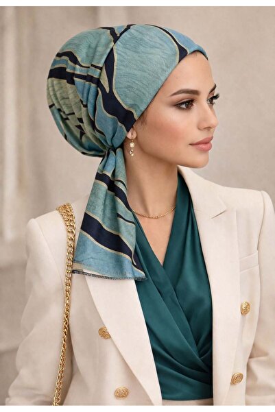 Aişe tesettür Μαύρο μαντήλι-σκούφος με σχέδιο Indigo