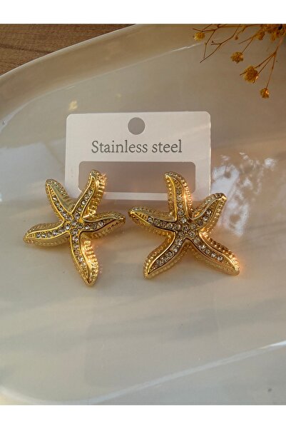 Blotch Stylish and Distinctive Style Modern Zircon Stone Sea Star Steel Earrings