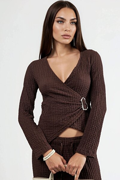 Hiccup Bluză BUSEM cu decolteu în V și textură, cu centură