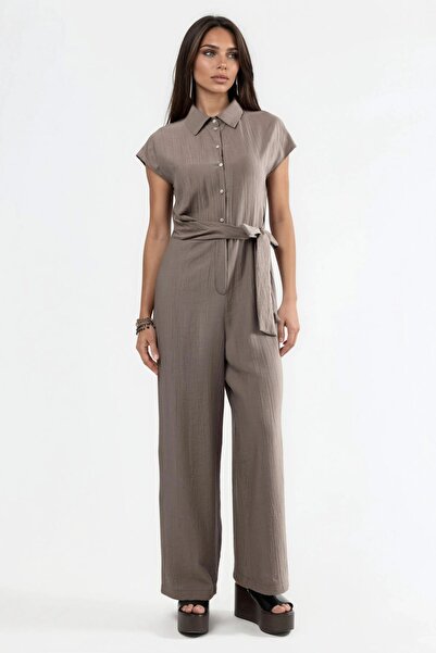 Hiccup BUSEM Ολόσωμη φόρμα με κουμπιά, φαρδιά μπατζάκια και γιακά πουκαμίσου