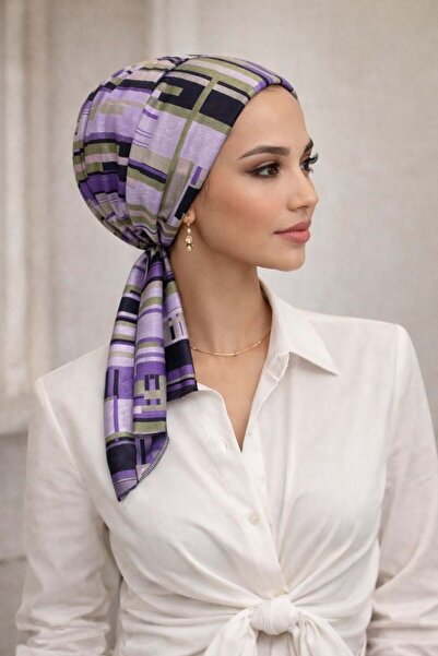 Aişe tesettür Λιλά Κασκόλ με Γεωμετρικό Σχέδιο