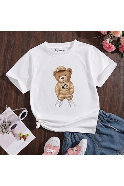 playwear Παιδικό unisex μπλουζάκι Nycc Bear με στάμπα, 100% βαμβακερό, με λαι...