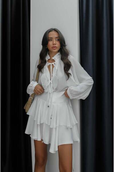 Havoş Cămașă albă romantică cu detalii cu volane