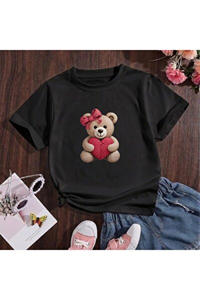 playwear Πλεκτό μπλουζάκι με στάμπα αρκούδας, 100% βαμβακερό, με λαιμόκοψη πο...