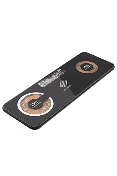 Lumaudio ΓκλαςΚορ Ασύρματος Φορτιστής, Διπλή Γρήγορη Φόρτιση 15 W, Μαύρο