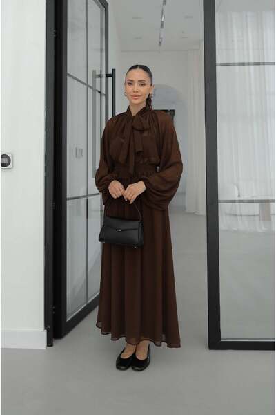 Havoş Σετ μπλούζας και φούστας από καφέ τσαλακωμένο ύφασμα