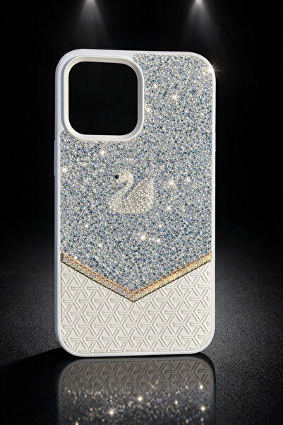Premium Phone Case WITH Silver Swan Detail Shiny Stone for İPHONE 15 ONLY