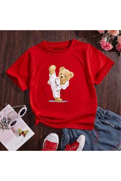 playwear Παιδικό unisex μπλουζάκι Kareteci Bear με στάμπα, 100% βαμβακερό, με...