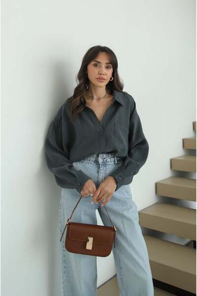 Havoş Ανθρακί πουκάμισο με ανοιχτούς ώμους σε μεγάλο μέγεθος