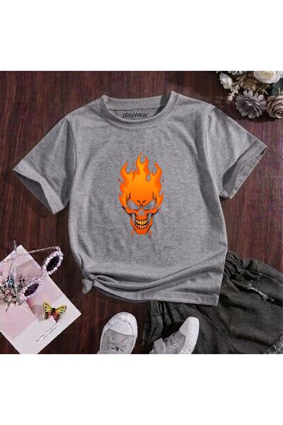 playwear Παιδικό unisex μπλουζάκι με στάμπα Flame Skull, 100% βαμβάκι, με λαι...
