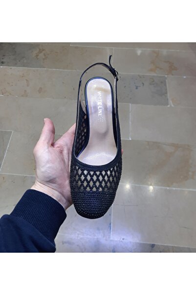 WHİTE LİNE Women's Blunt Toe Wide Mold Scalloped Toe Open Back Heel Shoes For Bone Protrusion