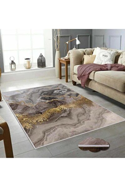 SELECT Μοντέρνο Μαρμάρινο Χαλί Λευκό Μπεζ με Χρυσό 150x230 εκ. Αντιολισθητικό...