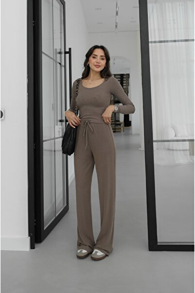 Havoş Vizon Maxey Geniş Yaka Bluz Pantolon Takım