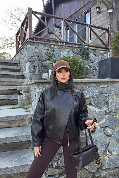 PRİFALDİ Γυναικείο δερμάτινο μπουφάν με φερμουάρ και ψηλό γιακά, μοντέλο YSL ...