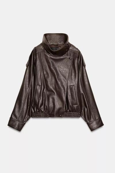 PRİFALDİ Γυναικείο δερμάτινο μπουφάν με φερμουάρ και ψηλό γιακά, μοντέλο YSL,...