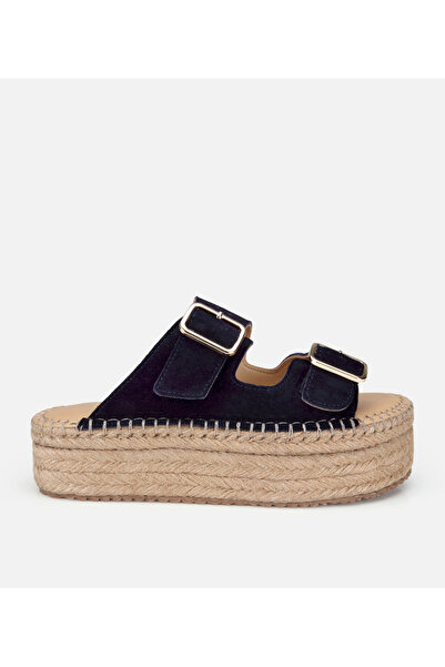 Hotiç Γυναικείες δερμάτινες σουέτ παντόφλες με χοντρή σόλα σε μπλε ναυτικό χρώμα