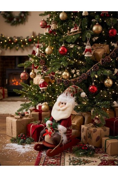 HÜCO BAZAAR Dekoratif Kızaklı Noel Baba Yılbaşı Christmas Ağaç Süsü Oyuncak H...