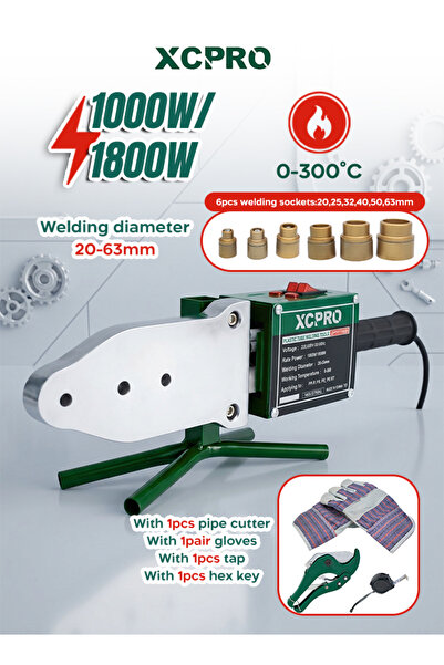 XCPRO طقم لحام الأنابيب البلاستيكية 1000 واط/1800 واط 20-63 مم مع 6 مقابس