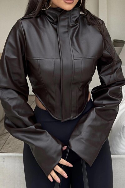 PRİFALDİ Γυναικείο δερμάτινο μπουφάν ZR Biker BROWN