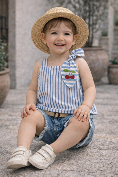 MİNİK DÜŞLER Set bluză cu dungi și pantaloni scurți din denim pentru fete