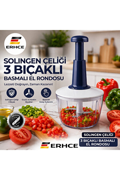 ERHCE Üstten Basmalı El Rondosu Paslanmaz Çelik 3 Bıçaklı Sebze Doğrayıcı ABS...