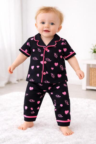 derin baby 100% Cotton Short Sleeve Summer Tiny Heart Patterned Bottom and Top Baby Girl Pajama Set