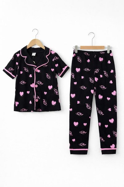 derin baby 100% Cotton Short Sleeve Summer Tiny Heart Patterned Bottom and Top Baby Girl Pajama Set