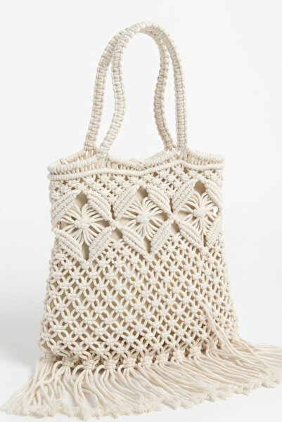 Mollycrush Γυναικεία τσάντα ώμου σε μπεζ μακραμέ με φούντες |   Μποέμ Τσάντα ...