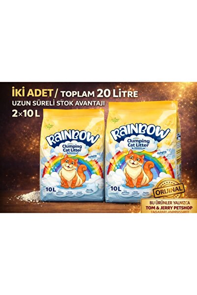 Rainbow Tom&JerryPetshop- 2 Adet Topaklanan Parfümlü Kedi Kumu 10Lt+10Lt