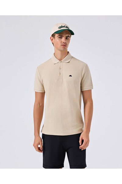 Ellesse Μπεζ ανδρικό μπλουζάκι πόλο με λαιμόκοψη 6Sm5010