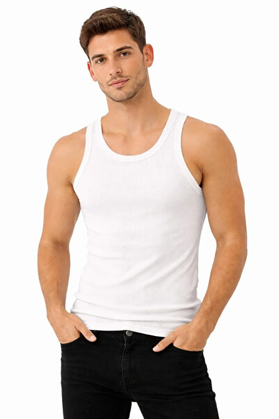 LUMİART Men's Ribbed Lycra Camisole Undershirt, Body-Fitting Basic Elegance -...
