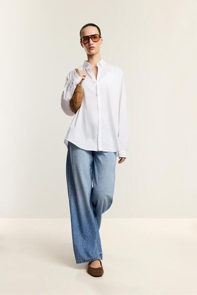 LEFTIES Geniş paça taşlı jean