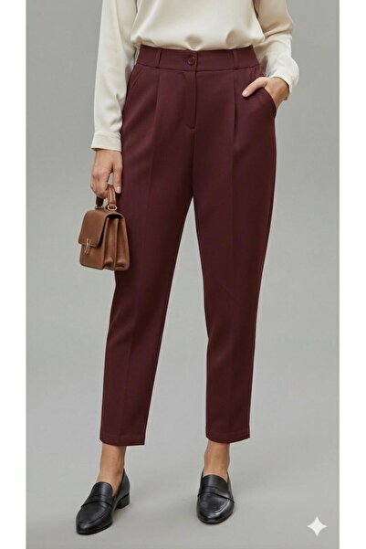 Marina Trend Pantaloni din Lycra ultra elastici cu talie înaltă, culoare burgundy