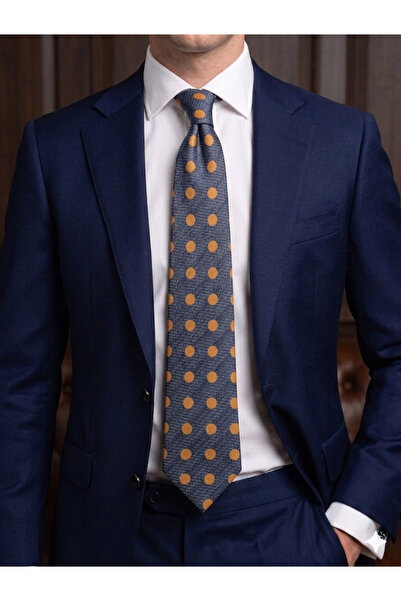Gutiero Navy Blue Patterned Classic Tie with Handkerchief